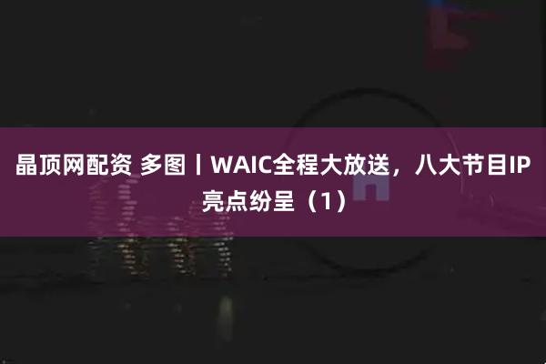 晶顶网配资 多图丨WAIC全程大放送，八大节目IP亮点纷呈（1）